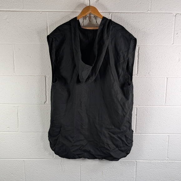 In The Middle Vest Jacket Mens OS Black Linen Open Front Ibiza Hoodie Lagenlook - Picture 4 of 6